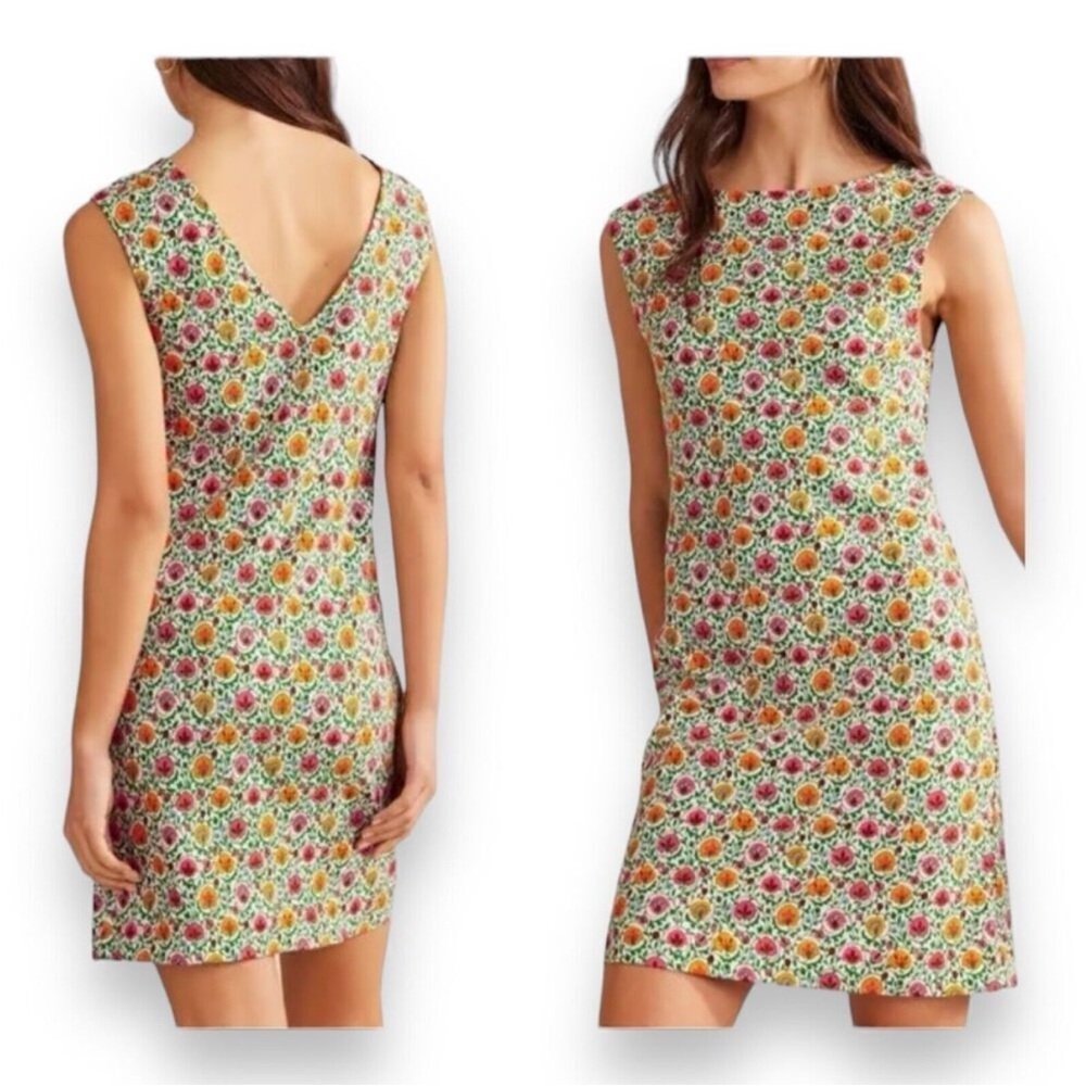 Boden Dress WMNS 8 Floral Sleeveless Jersey Shift Green Enchanting Bloom Red